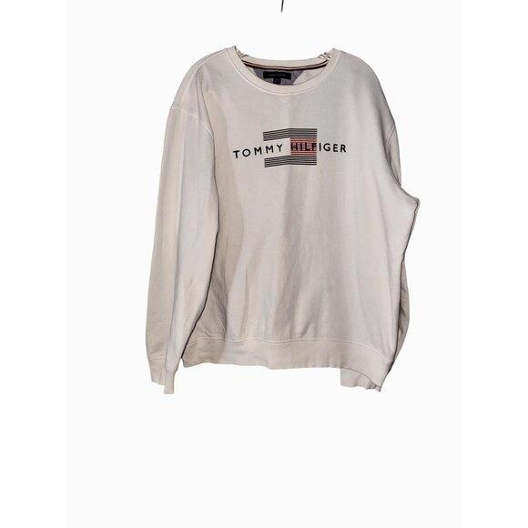 Tommy Hilfiger White Logo Sweatshirt XL Crewneck Cotton/Polyester Unisex Casual - Picture 1 of 8